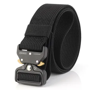 Tactical black nylon belt with quick-release metal buckle and high-density webbing