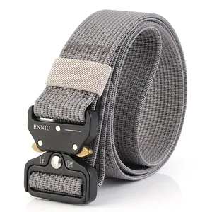 Tactical nylon belt with heavy duty metal quick release buckle in charcoal grey