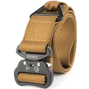 Tactical nylon belt in khaki with heavy duty quick release buckle and metal D-ring