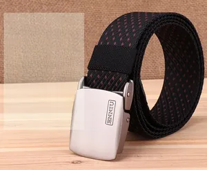 Simple atmosphere black canvas tactical belt with red dots and brushed metal buckle