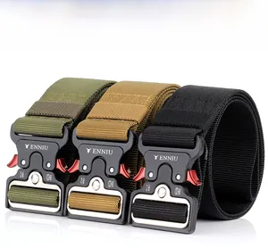 Three-color tactical nylon belts featuring quick-release metal cobra buckles with engraving