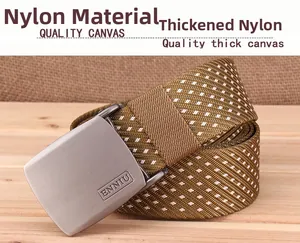 Detail of outdoor nylon tactical belt featuring snowflake pattern and metal buckle