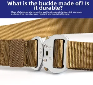 Macro shot of quick-release aluminum alloy buckle and heavy-duty nylon tactical belt