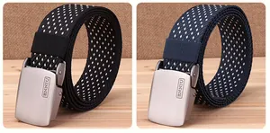 Detail of outdoor nylon tactical belts with metal buckles and snowflake pattern weave