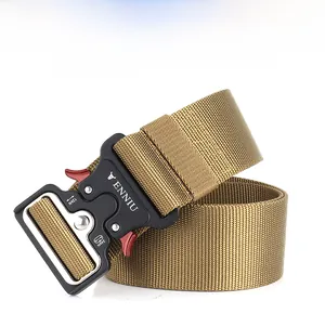Close-up of quick-release tactical belt buckle with 24kN tensile strength specs