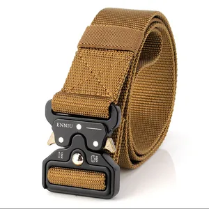Close-up of quick-release zinc alloy buckle and durable nylon tactical belt strap
