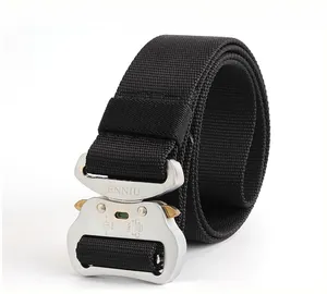 Close-up of tactical nylon belt with 9kN 18kN metal quick-release buckle detail