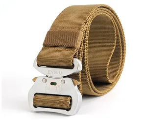 Detail of military nylon belt with silver heavy-duty quick release buckle and 9kN load rating
