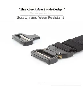 Detail of zinc alloy quick-release buckle and durable nylon tactical belt webbing