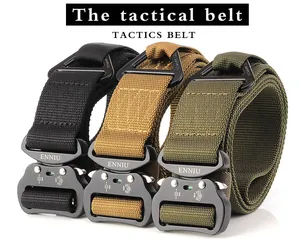 Three tactical nylon belts in black, coyote tan and olive green with zinc alloy quick-release buckle