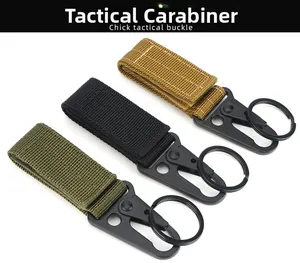 Detail of nylon tactical eagle mouth buckles in army green, black and tan colors