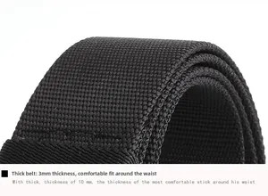 Detail of 3mm thick black tactical nylon belt showing dense woven texture and durability