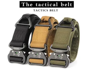 Three tactical nylon belts in black, tan and olive green with heavy duty metal buckles