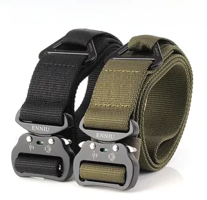 Detail of alloy quick-release buckle and heavy-duty nylon webbing on tactical belt