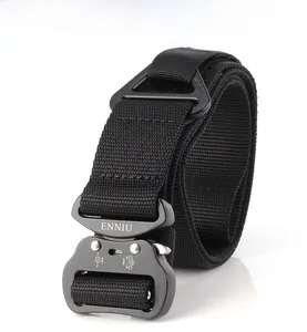 Detail of heavy-duty aviation aluminum tactical belt buckle with quick release mechanism