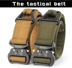 Detail of heavy-duty nylon tactical belts with aluminum quick release D-ring buckles