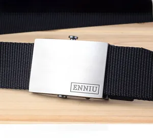 Macro detail of anti-rust zinc alloy buckle on heavy-duty nylon tactical belt