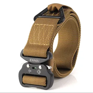 Close-up of tactical nylon belt with 18kN heavy duty quick release metal buckle detail