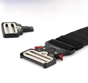 Detail of cobra tactical belt buckle with zinc alloy quick-release and 24kN tensile strength