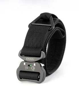 Detail of tactical nylon belt with 9kN aviation aluminum buckle and metal triangle ring