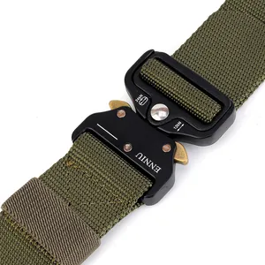 Army green tactical nylon belt with a heavy-duty quick release metal zinc alloy buckle