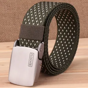 Olive green tactical nylon belt with snowflake pattern and matte silver buckle for men