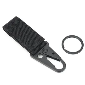 Tactical nylon webbing keychain hook with matte metal carabiner for outdoor belts