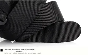 Close-up of tactical nylon belt showing bead texture and 304 stainless steel clip