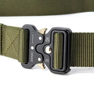 Olive green tactical nylon belt featuring quick-release zinc alloy buckle and 24kN strength