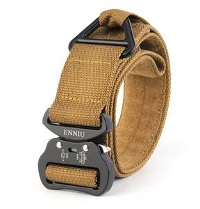 Close-up of tactical nylon belt with 18kN aviation aluminum buckle and D-ring detail