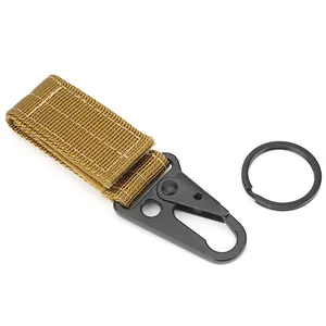 Tactical nylon webbing keychain with metal eagle beak hook for MOLLE system gear
