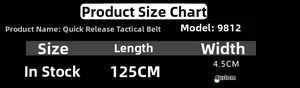 Size guide for tactical nylon belt with 125cm length and 4.5cm width measurements