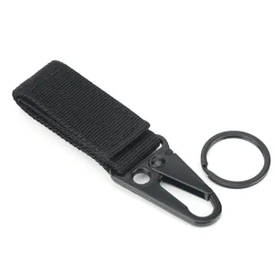 Outdoor tactical nylon webbing keychain with matte black metal eagle beak clip