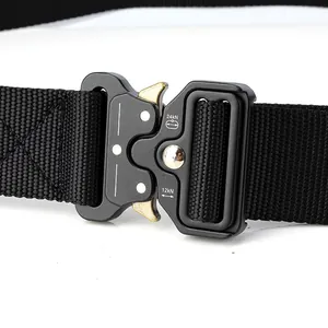Close-up of tactical nylon belt with 24kN heavy duty quick release metal buckle