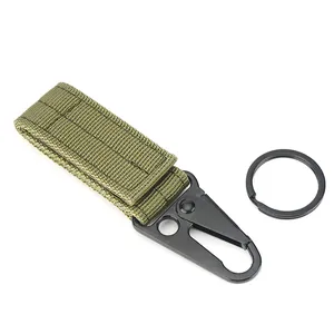 Tactical nylon webbing keychain with army green strap and heavy duty black metal clip