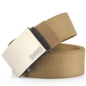 Tactical nylon canvas belt in khaki with brushed metal buckle for outdoor workwear