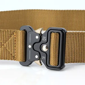 Close-up of tactical nylon belt with 24kN heavy duty quick release metal buckle