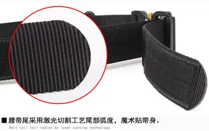 Detail of laser-cut rounded edge and hook-and-loop strap on tactical nylon belt