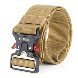 Wide tactical nylon cobra belt with heavy duty quick release metal buckle in khaki color