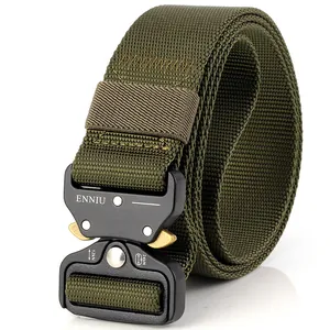 Olive green tactical nylon belt featuring a heavy-duty quick release metal buckle
