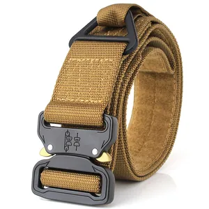 Tactical coyote brown nylon belt with quick-release metal buckle and triangular ring gear