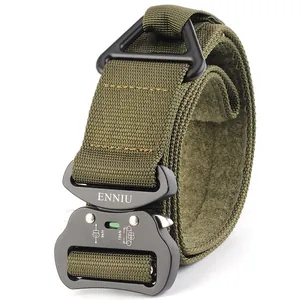 Army green nylon tactical belt with aviation aluminum buckle and metal D-ring attachment