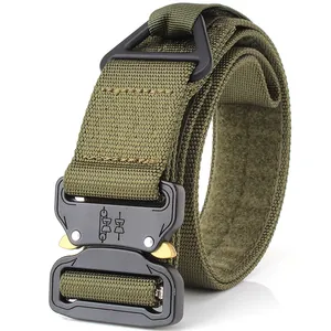 Tactical army green nylon belt with quick release black zinc alloy buckle and velcro