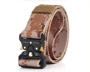 Detail of digital camouflage tactical belt with quick-release 24kN metal buckle