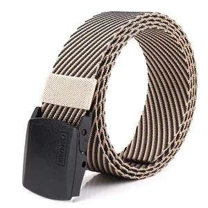 Men's casual canvas belt with black YKK buckle and yellow-black striped nylon strap