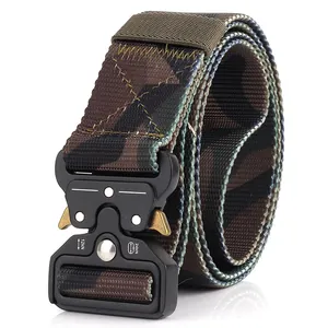 Tactical nylon duty belt with jungle camouflage pattern and heavy-duty metal buckle
