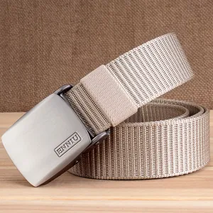 Durable khaki nylon canvas tactical belt with high-density weave and zinc alloy buckle