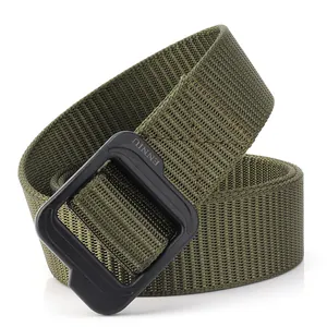 Ceinture d'extérieur tactique en nylon vert armée avec boucle en plastique noir mat