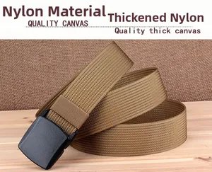 Close-up of tactical tan belt featuring thick nylon weave and matte YKK buckle closure