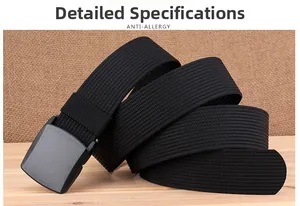 Close-up of black nylon tactical belt with YKK buckle on rustic wood and burlap surface